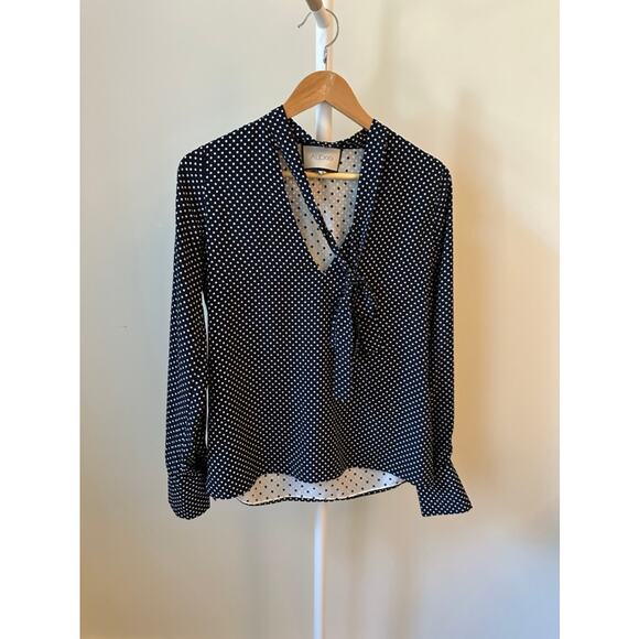 Alexis Navy and White Polka Dot Tie-Neck Blouse, Size Small - Picture 1 of 7